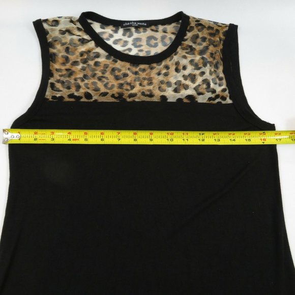 Cha Cha Vente Knit Tank Top Black with Mesh Animal Print Size SMALL - Picture 6 of 8